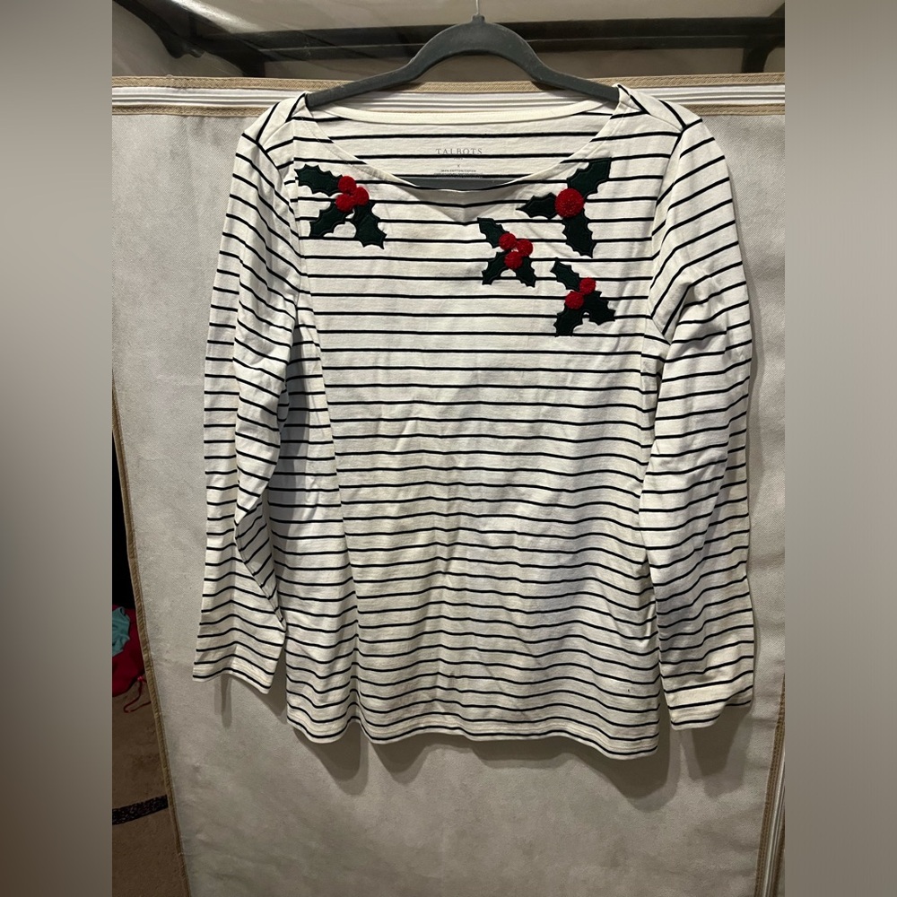 Talbots Christmas embroidered shirt